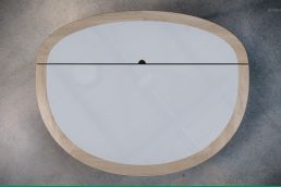 Moderner Klapptisch aus Eiche und HPL im aufgeklappten Zustand